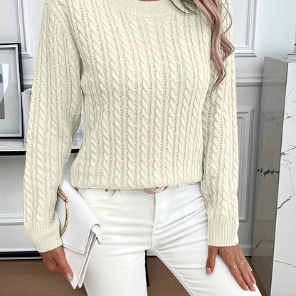 Women's Soft Cable Knit Crew Neck Pullover Sweater
