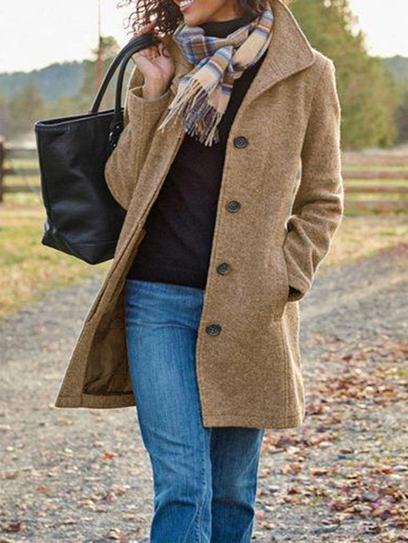 Women's Wool Blend Single Breasted Mid-Length Winter Coat