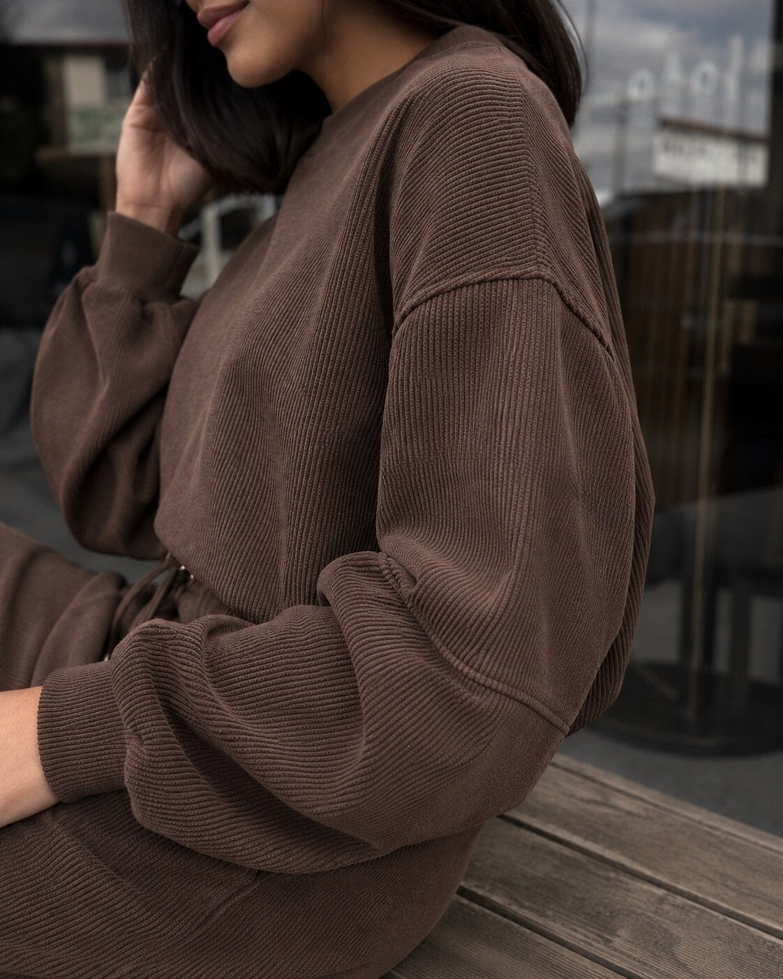 Womens Corduroy Sweatshirt Joggers Two Piece Set