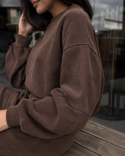 Womens Corduroy Sweatshirt Joggers Two Piece Set
