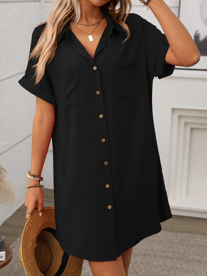 Striped Short Sleeve Shirt Dress Casual Summer Style