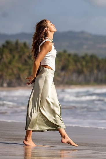 Women's Satin High-Waist Midi Skirt – Elegant Summer Slip Skirt