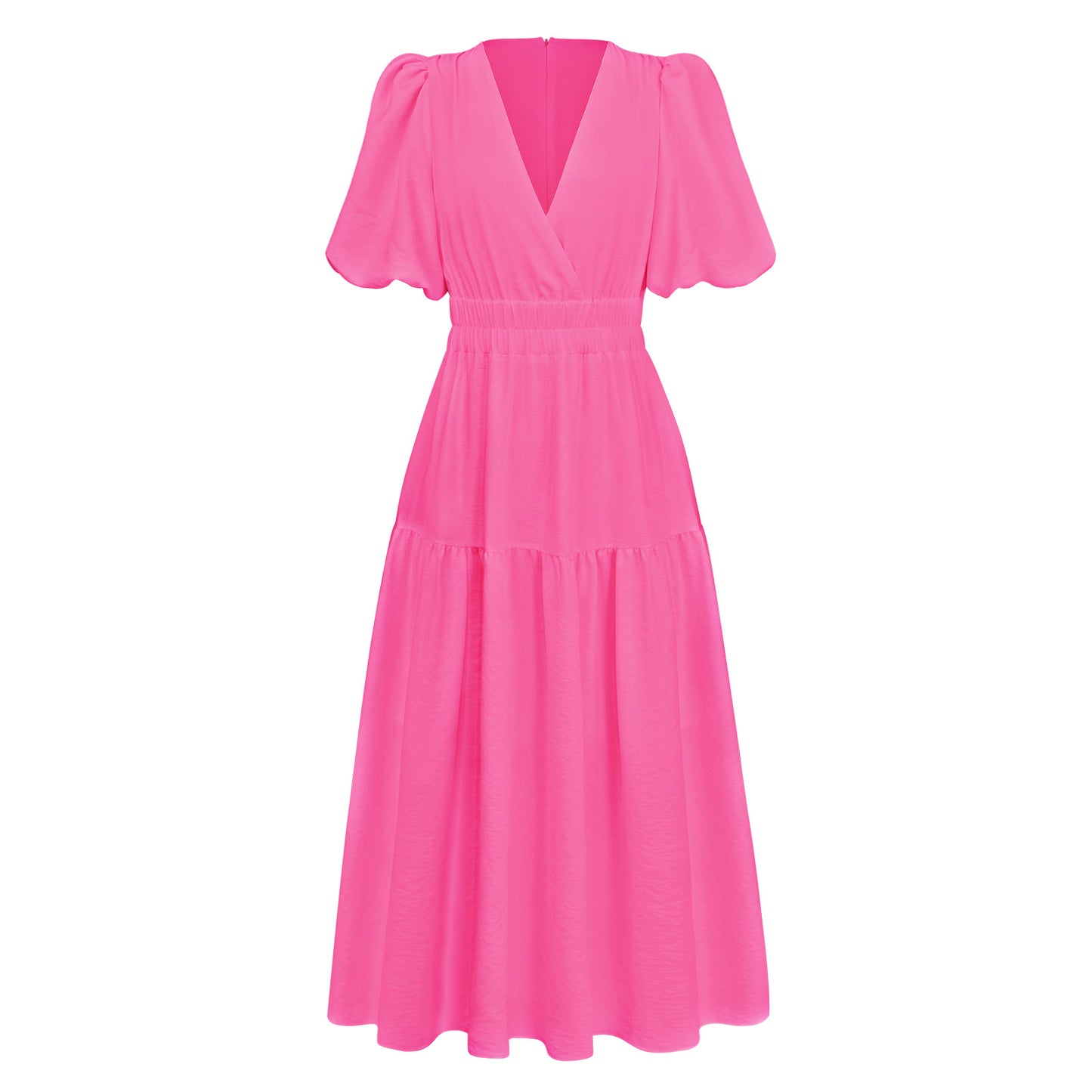 V-Neck Bubble Sleeve Holiday Dress American Fashion