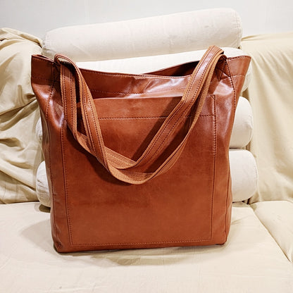 Upgraded Thick Soft Leather Large Tote Bag with Pocket