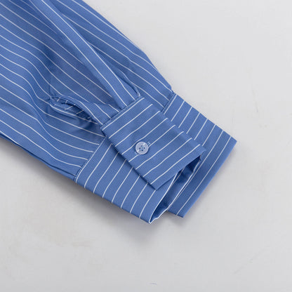 Blue Striped Button Down Shirt and Mini Skirt Set
