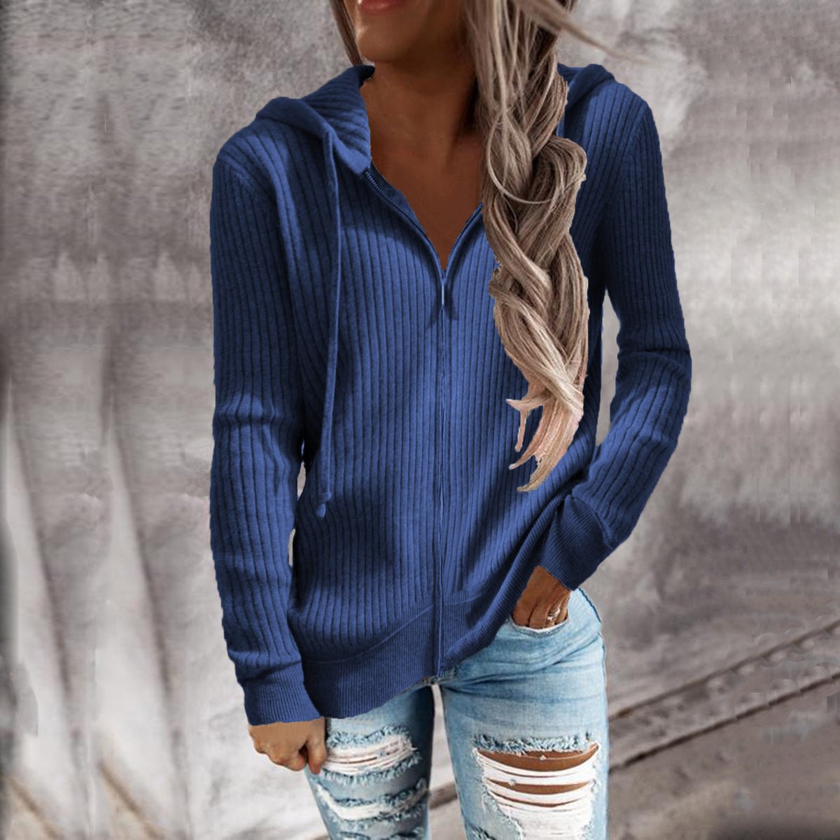 Women's Oversized Zip Up Hooded Knit Cardigan