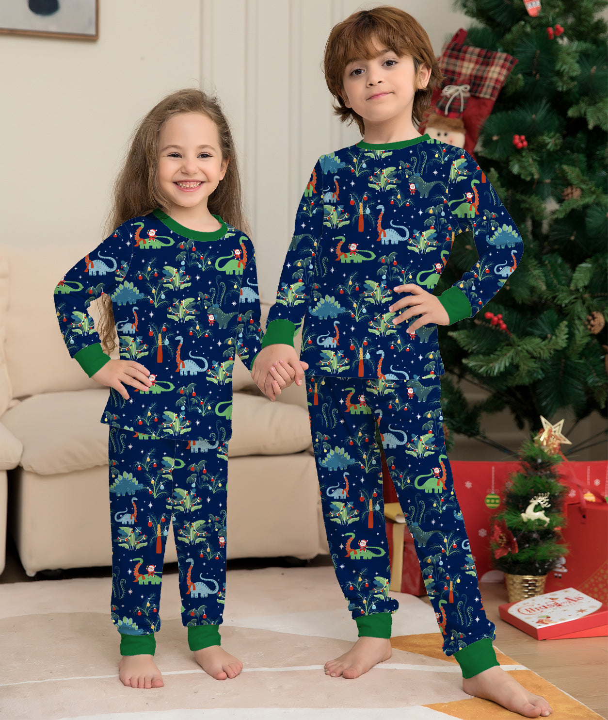 Printed Family Parent-Child Boys and Girls European Dinosaur Christmas Pajamas