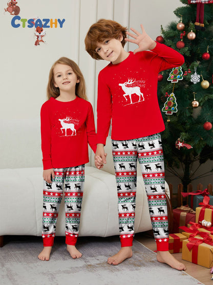 Christmas deer letter star parent-child outfit printed loungewear Christmas pajamas