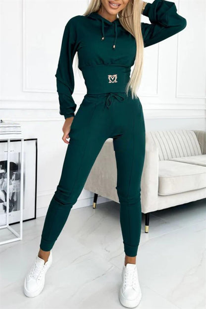 Women's Cinch Waist Hoodie Jogger 2pc Lounge Set