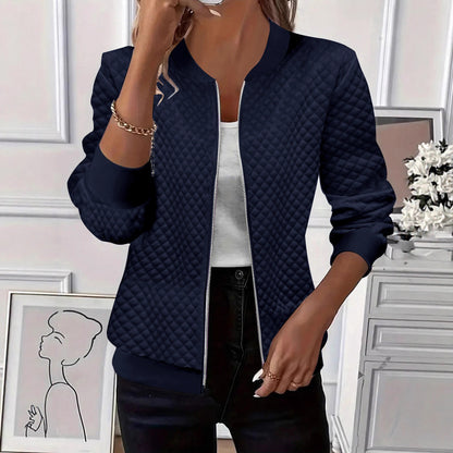 Women Quilted Zip Up Jacket Casual Lightweight Long Sleeve
