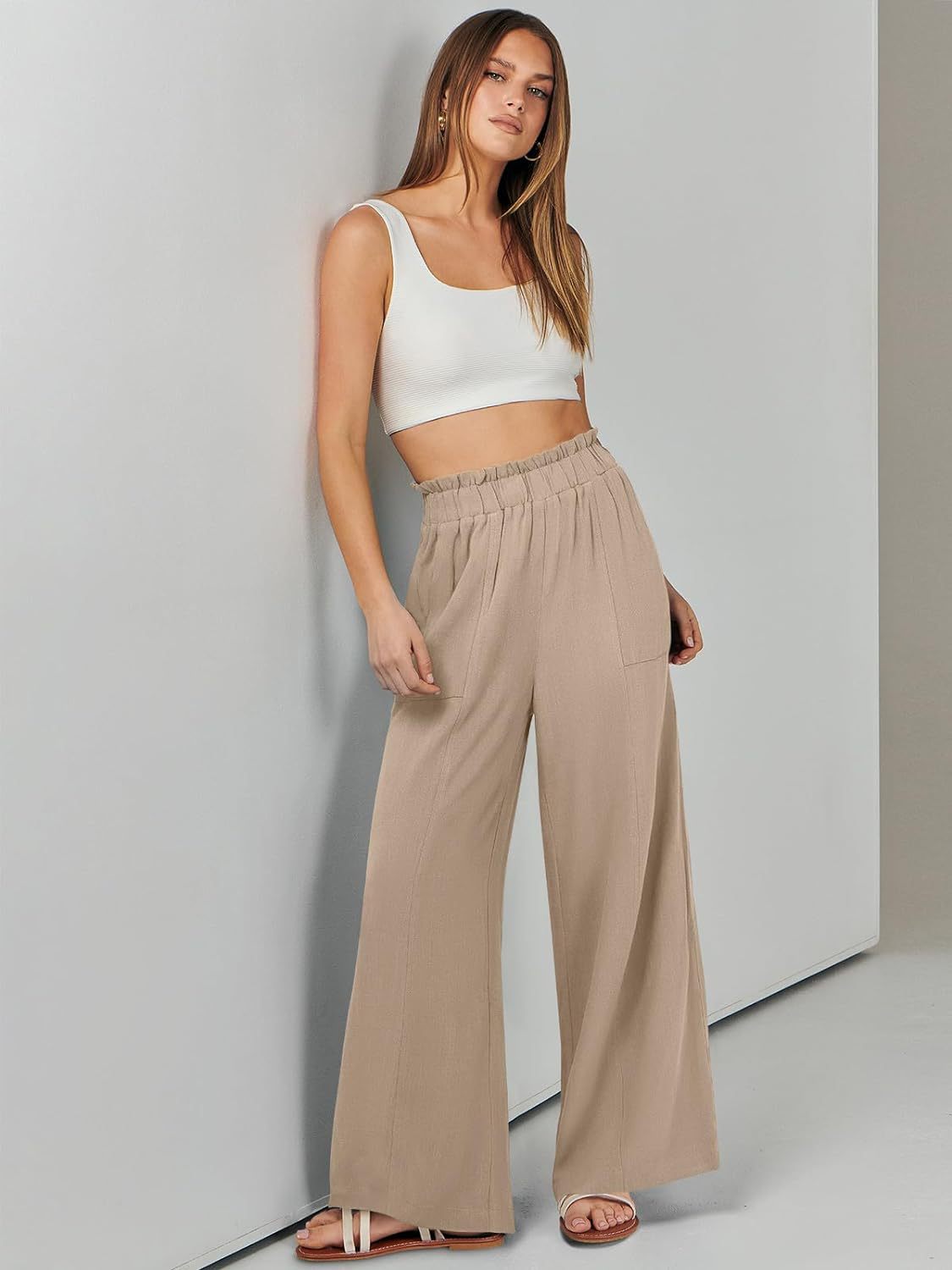 Women's High-Waisted Wide-Leg Linen Pants – Casual Summer Beach Trousers