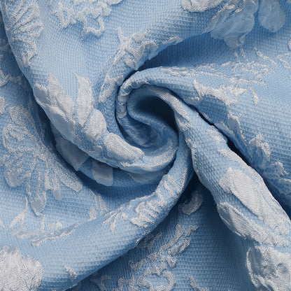 Blue Jacquard Square Neck Dress Sleeveless A-Line Mid-Length