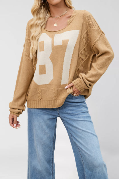 Oversized Knit Pullover with Bold 87 Print