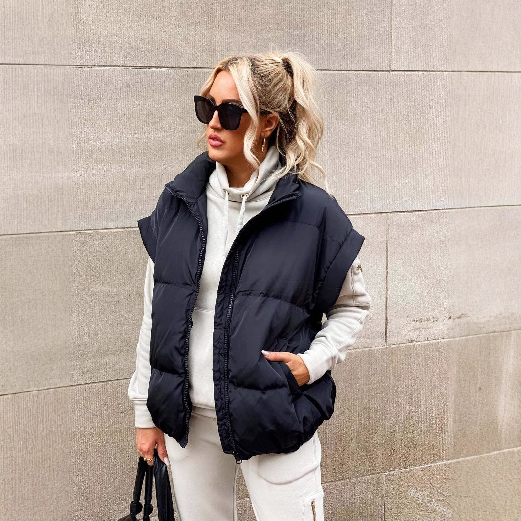 Women's Oversized Longline Puffer Vest Zip Up Pockets