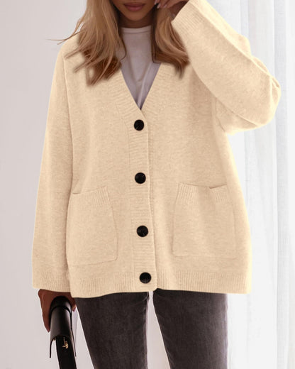Oversized V Neck Button Knit Cardigan with Pockets