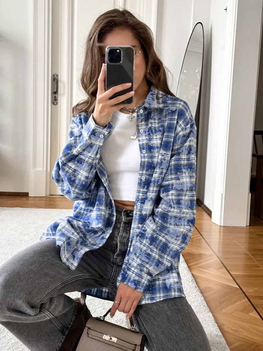Oversized Plaid Cotton Shacket Long Sleeve Button Up