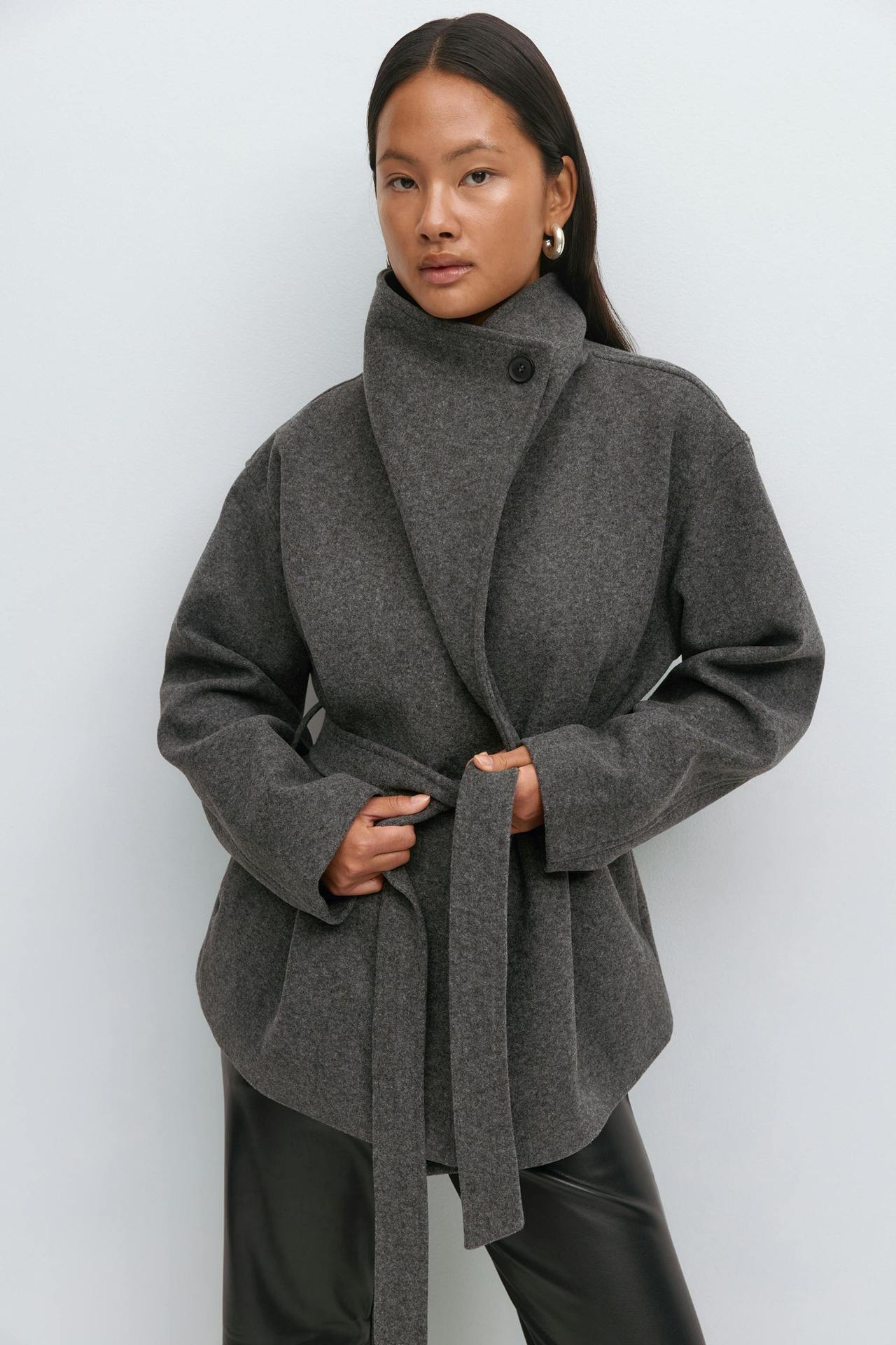 Women's Wool Blend Wrap Coat Belted Thick Midi