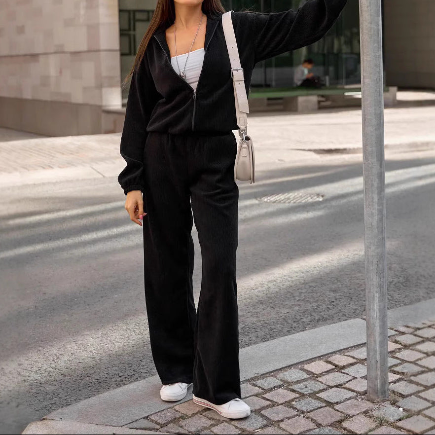 Women's 2 Piece Hoodie Wide Leg Pants Set