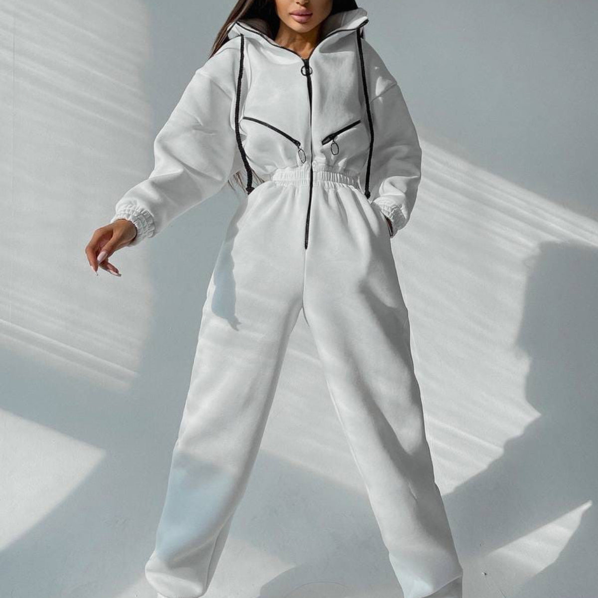 Women's Oversized Zip-Up Hooded Fleece Jumpsuit