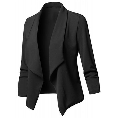 Women Open Front Blazer Long Sleeve Draped Lapel Jacket