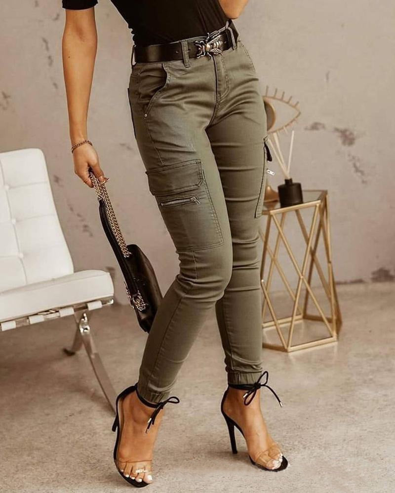 Women's Skinny Cargo Joggers Mid-Rise Cotton Pants