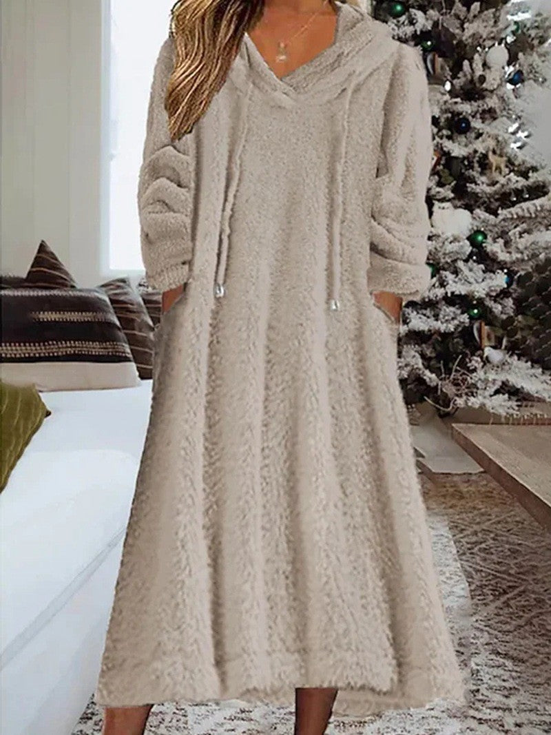 Women Oversized Fleece Hoodie Maxi Dress Loungewear Pockets