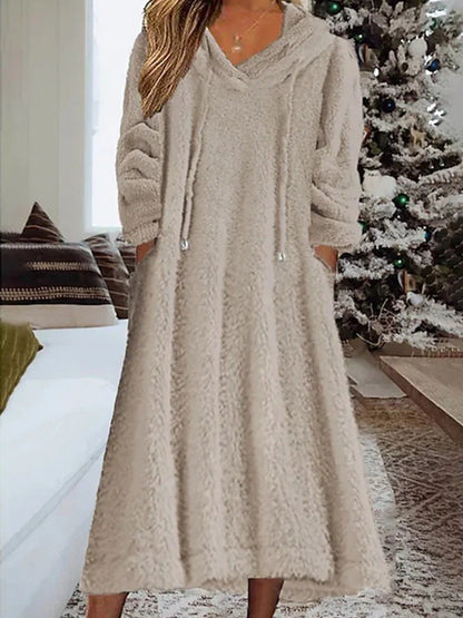 Women Oversized Fleece Hoodie Maxi Dress Loungewear Pockets