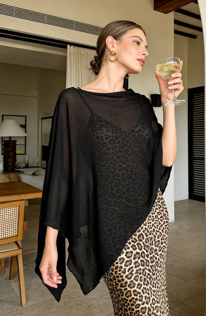Sheer Chiffon Poncho Top Batwing Resort Cover Upr