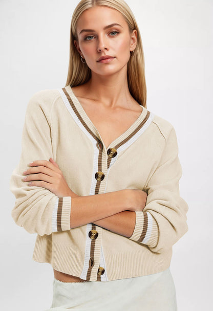 Women's Color Block V-Neck Button Front Cardigan