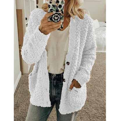Women's Sherpa Fleece Button Up Jacket with Pockets