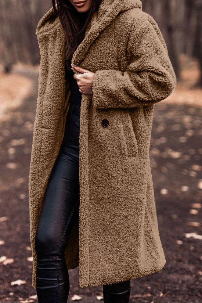 Women's Hooded Long Teddy Coat Winter Fleece Jacket