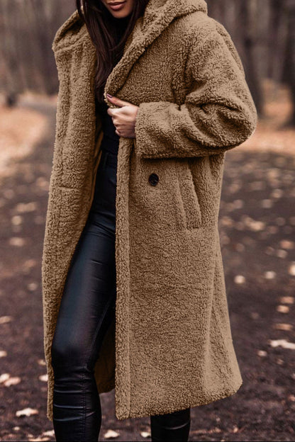 Women's Hooded Long Teddy Coat Winter Fleece Jacket