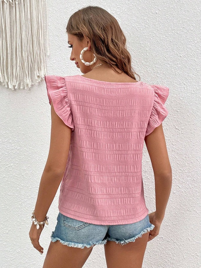 Women’s Square Neck Ruffle Sleeve Smocked Summer Top