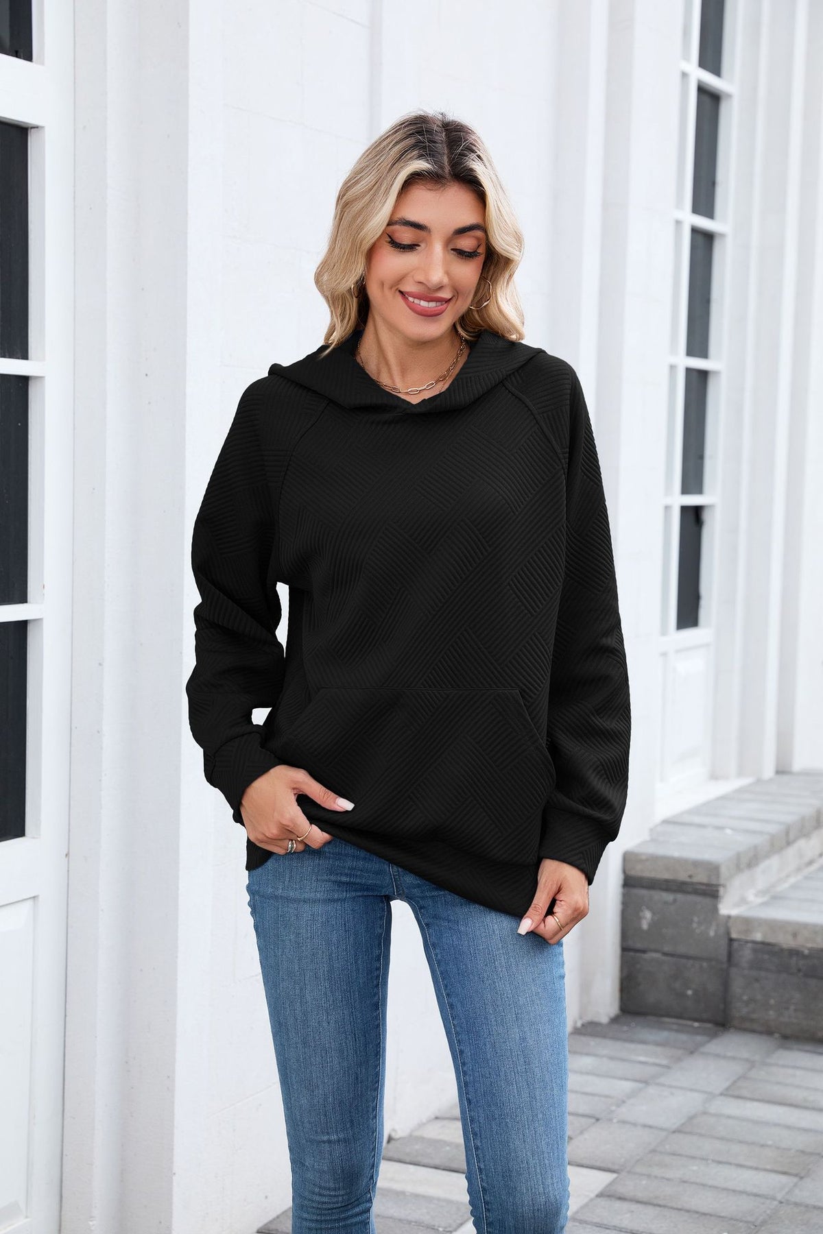 Women's Oversized Textured Hoodie Pullover with Pocket