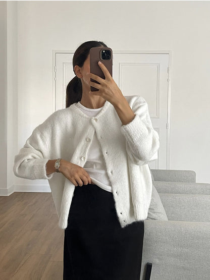 Soft Wool Blend Knit Cardigan Women Button Front Sweater