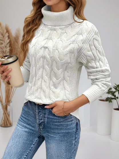 Women's Cable Knit Turtleneck Sweater Pullover