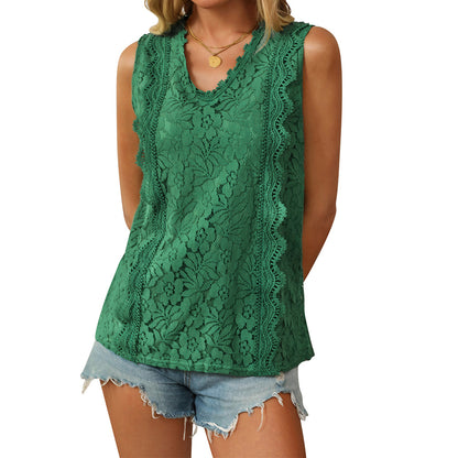 Lace V-Neck Sleeveless Top for Women