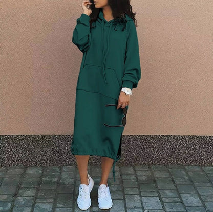Plus Size Hoodie Sweatshirt Dress Long Sleeve Pocket