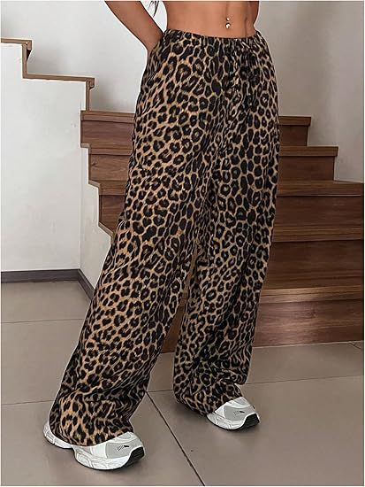 Low-Waist Leopard Print Wide-Leg Pants – Edgy Streetwear for Women