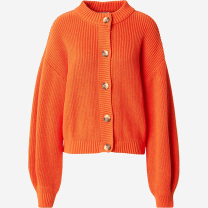 Women's Cropped Cardigan Button Front Orange Knit Sweater