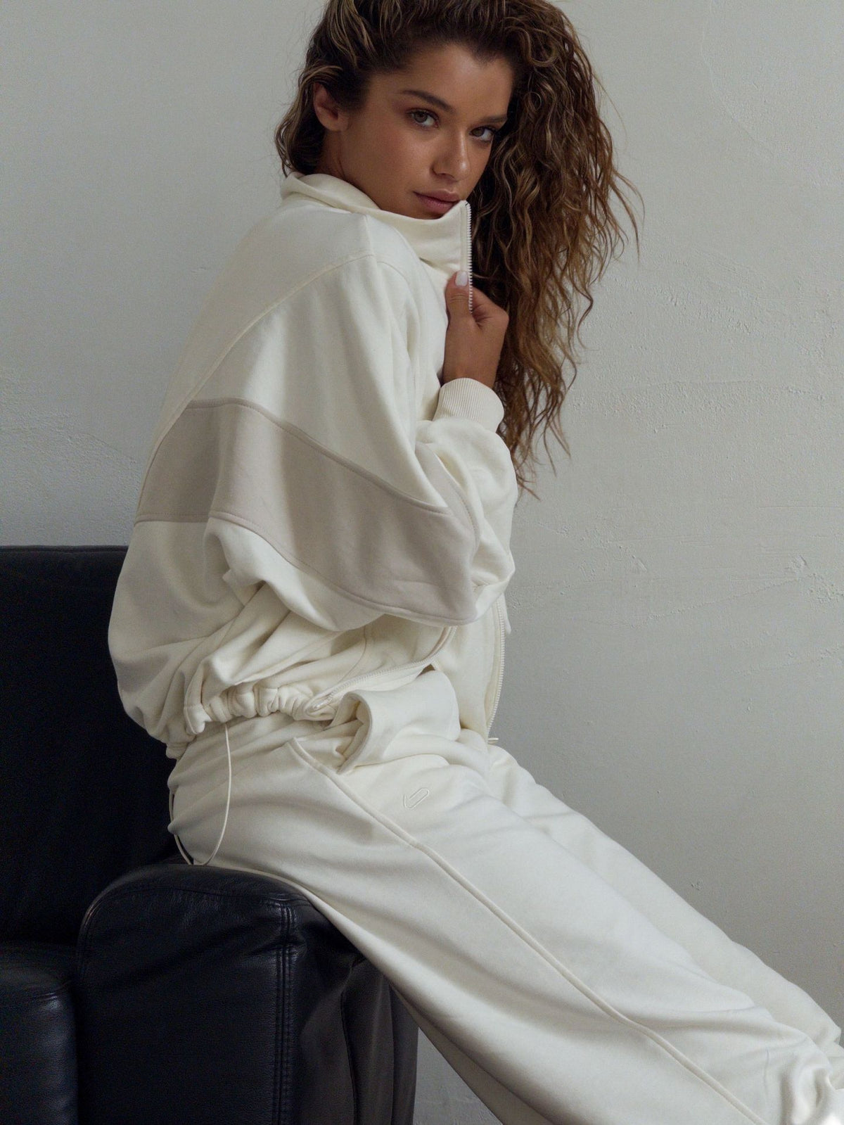 Women's Colorblock Zip Jacket Wide Leg Sweatpants Set