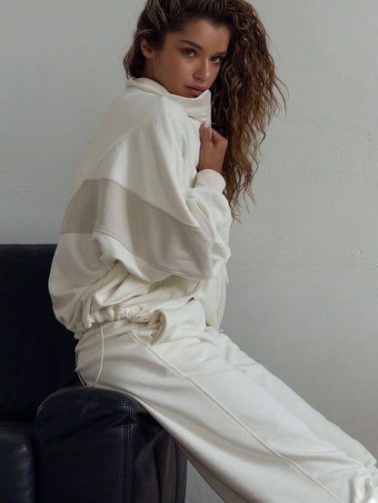 Women's Colorblock Zip Jacket Wide Leg Sweatpants Set