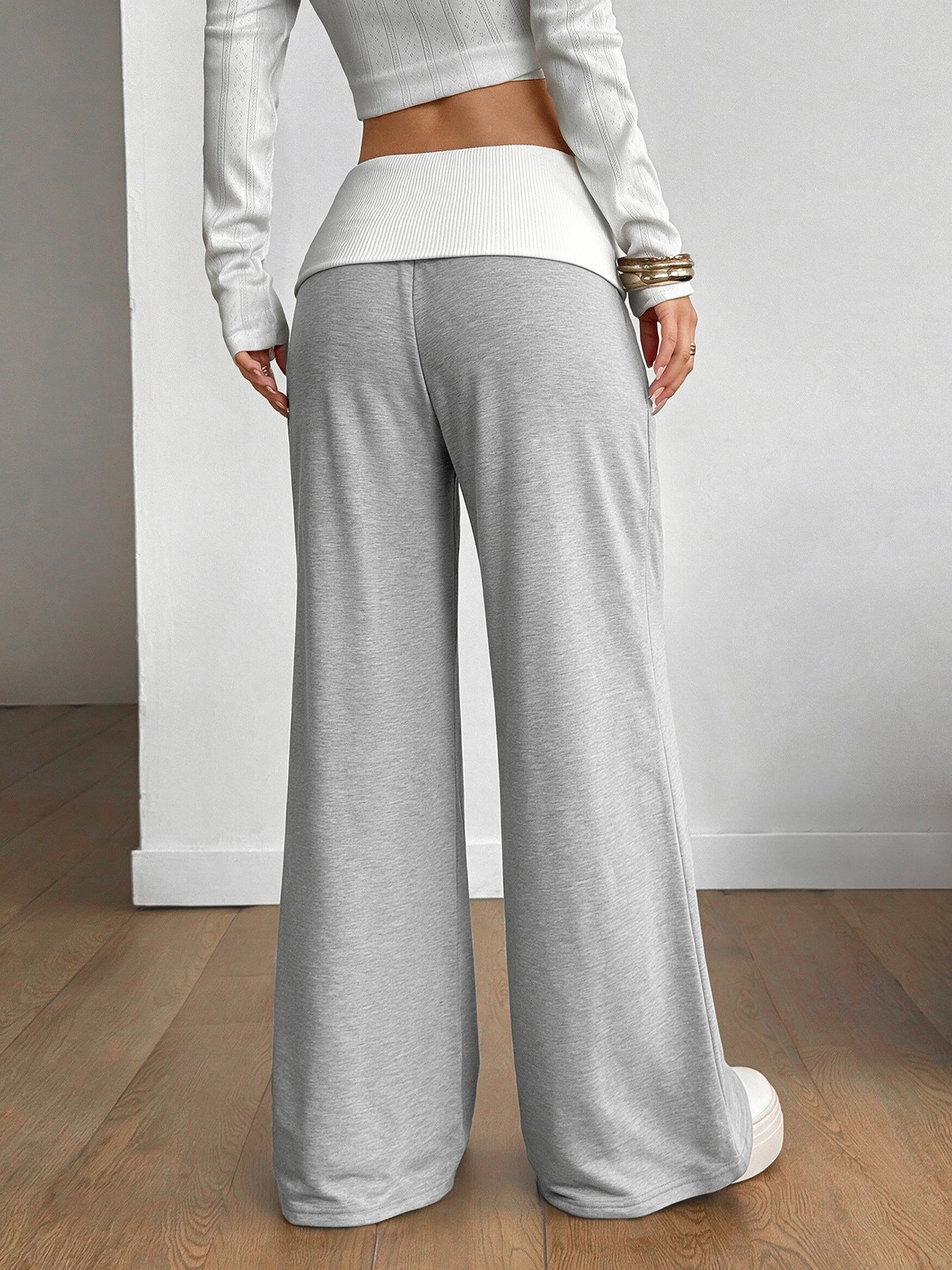 Foldover Waist Wide Leg Lounge Pants Center Seam