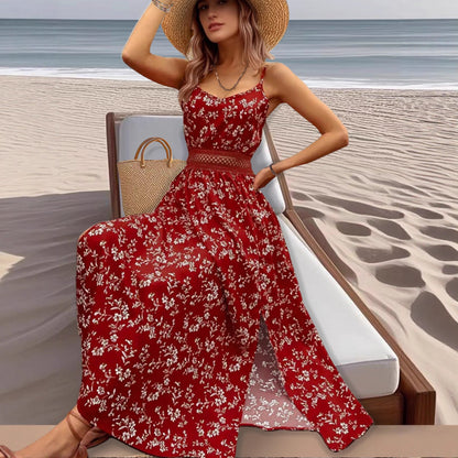 Floral Split V-Neck Spaghetti Strap Maxi Dress for Summer
