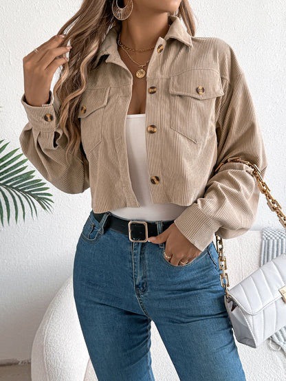 Corduroy Cropped Button Down Shacket for Women