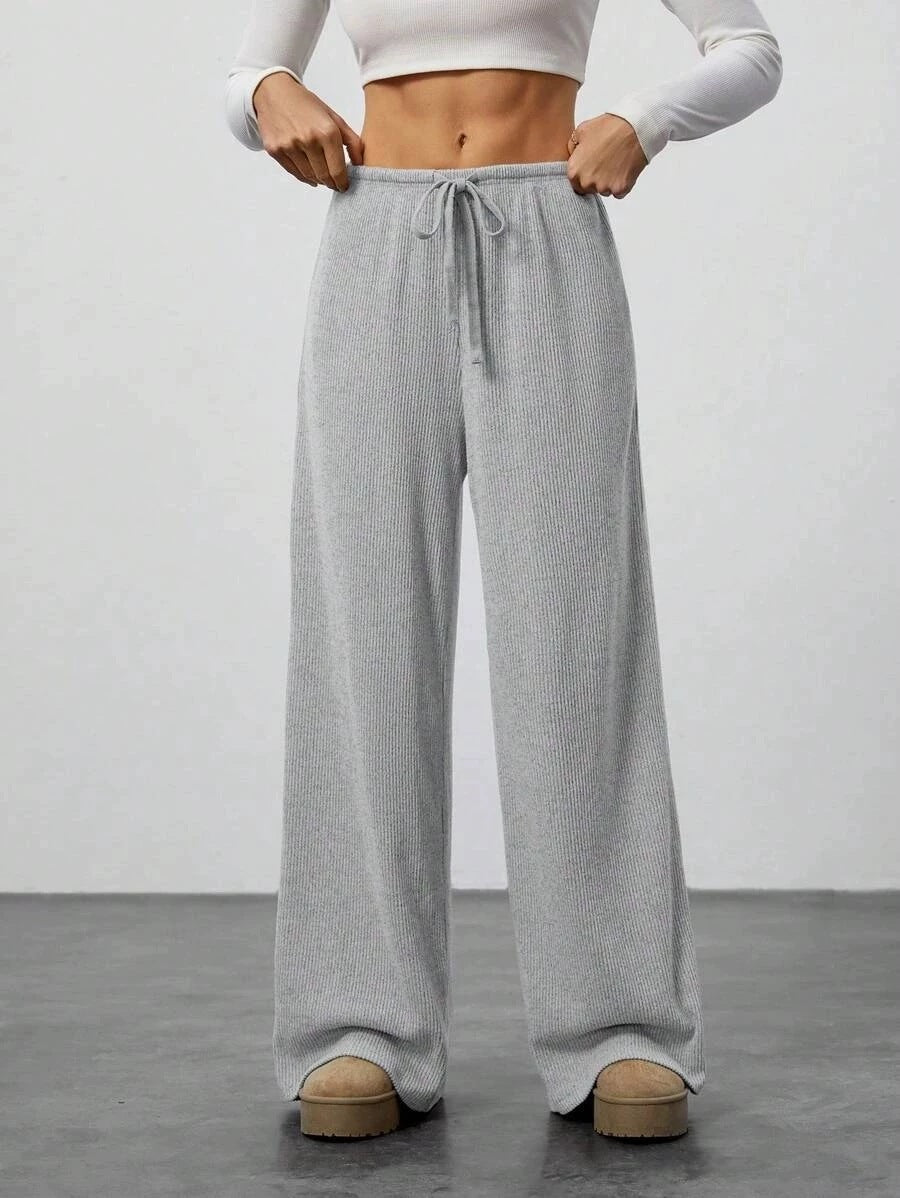 Women's Ribbed Drawstring Wide Leg Lounge Pants