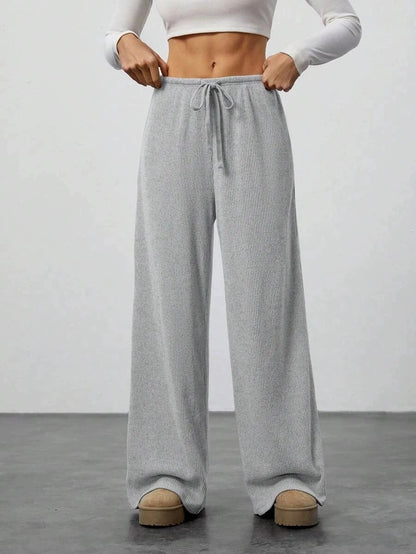 Women's Ribbed Drawstring Wide Leg Lounge Pants