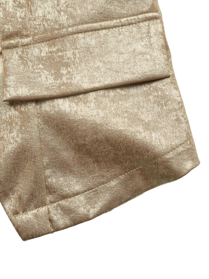 Metallic Gold Blazer V Neck Button Slim Jacket