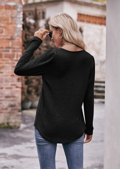 Square Neck Pleated Long Sleeve Top for Women