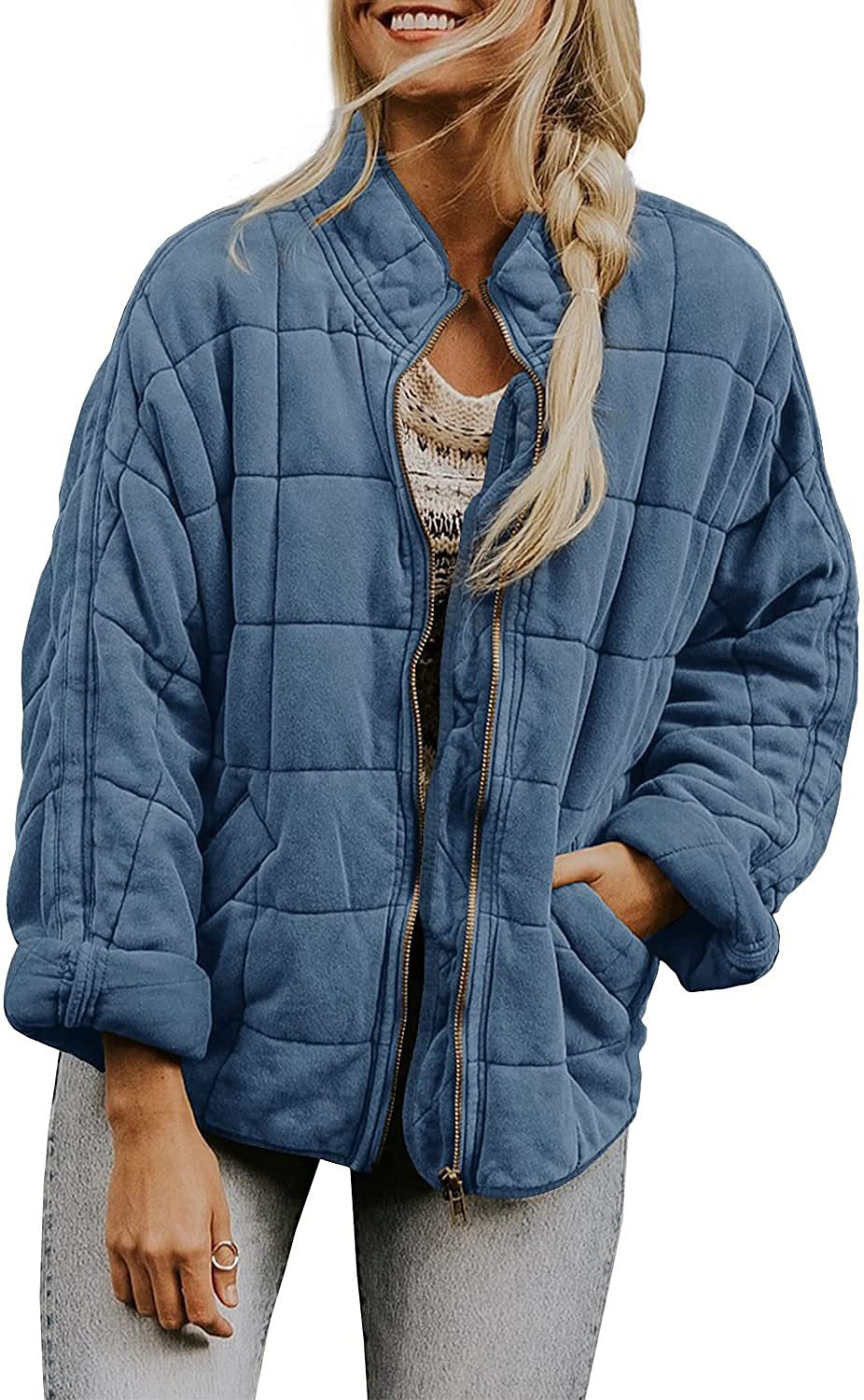 Women's Oversized Quilted Stand Collar Zip-Up Jacket